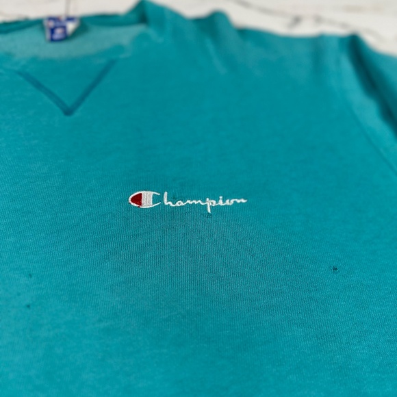VINTAGE 90s CHAMPION CREW NECK SWEATSHIRT SZ XL TEAL BLUE THRASHED/FADED - Picture 7 of 12